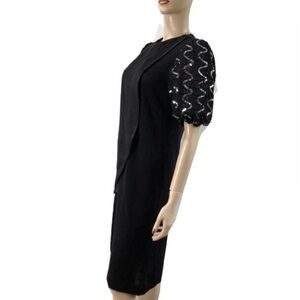Vintage Leslie Fay Petite Black Sequin Cocktail Party Dress 8